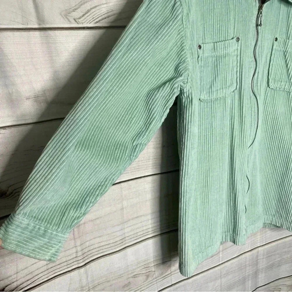 Denim & Co Womens Corduroy Jacket Medium Light Green Zip Up Pockets Unlined - Picture 3 of 11